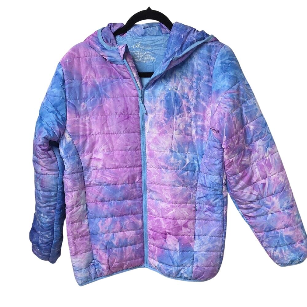 Alexa Rae Purple Tie Dye Hooded Full Zip Puffer Jacket Kids Size Large 16 NWT
